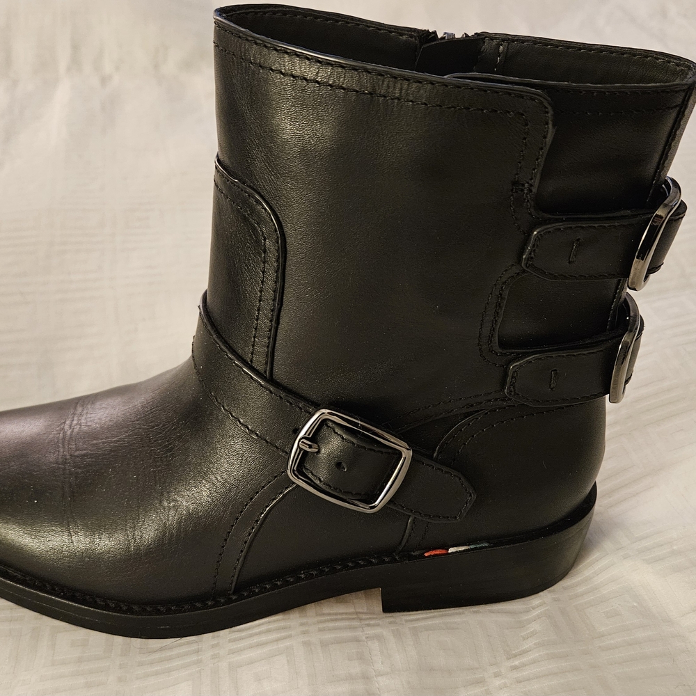 Franco Sarto Black Leather Buckle Ankle Boots
